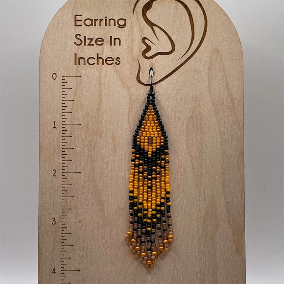 Beaded Fringe Dangle Earrings Black Orange Pumpkin Topaz Glass Beads Fall Colors - Picture 5 of 5